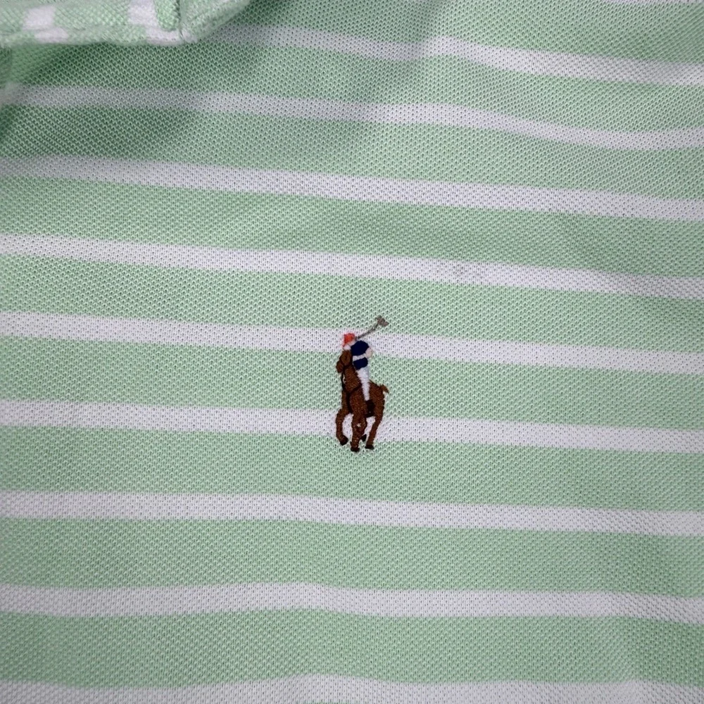Ralph Lauren Mens XL Polo Shirt Mint Green White Striped Knit Oxford SS